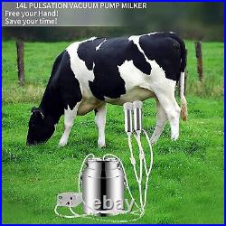 14L Pulse Pump Electric Milking Machine Stainless Steel Bucket Cattle Cow Milker