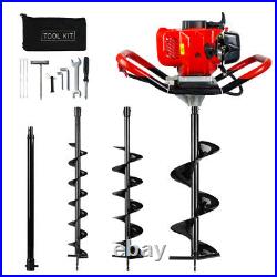 52CC Petrol Earth Auger Post Hole Borer Ground Drill +3 Auger Bits & 60cm Extns
