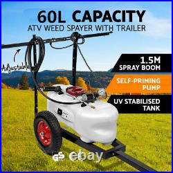 60L ATV WEED SPRAYER 1.5M Boom ATV Trailer Spot Adjust BOOM Spray Garden Farm