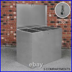 Large Feed Bins Storage 64L Galvanised Metal Waterproof Outdoor 3 Compartments