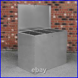 Large Feed Bins Storage 64L Galvanised Metal Waterproof Outdoor 3 Compartments