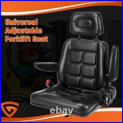 Universal Adjustable Forklift Tractor Seat with Headrest Safety Belt Armrests UK
